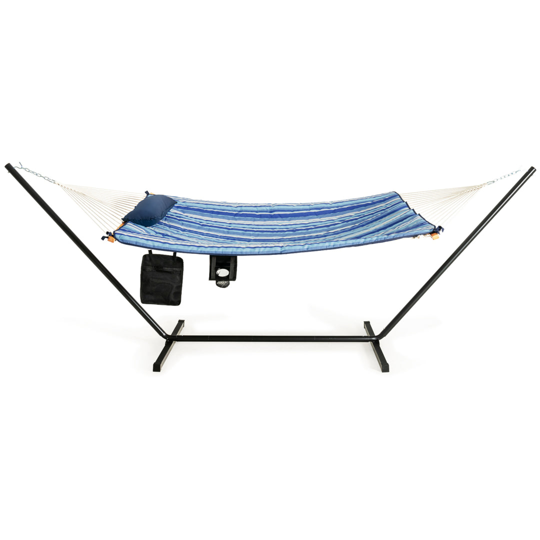 Swing Hammock Chair Set Hanging Bed w/ Heavy-Duty Steel Stand Cup Holder Image 8