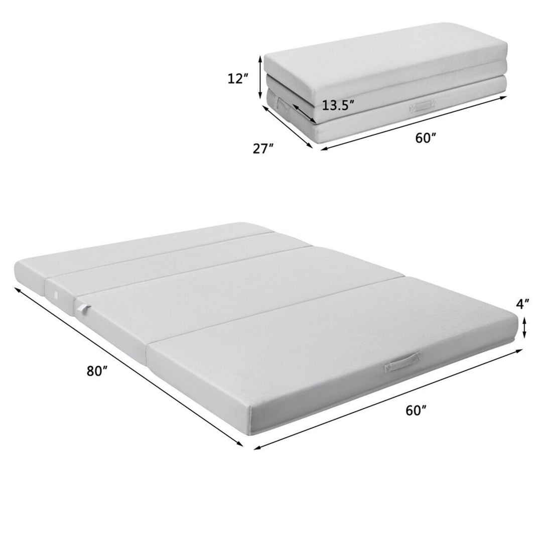 4 Queen Size Foam Folding Mattress Sofa Bed Guests Floor Mat Carrying Handles Image 2