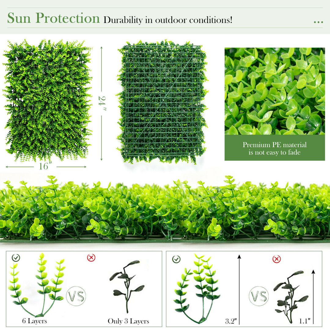 12PCS 16x24inch Artificial Eucalyptus Hedge Plant Privacy Fence Panels Image 2