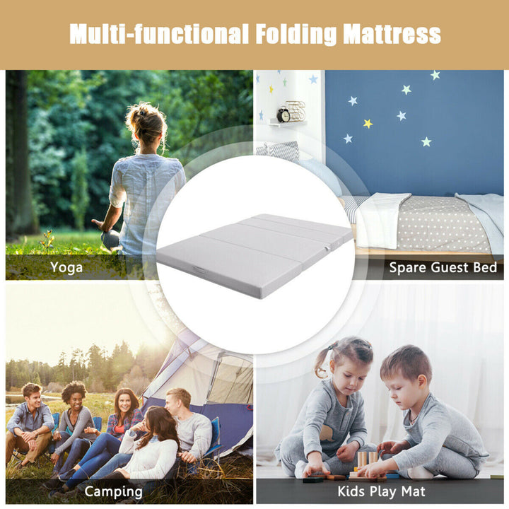 4 Queen Size Foam Folding Mattress Sofa Bed Guests Floor Mat Carrying Handles Image 6