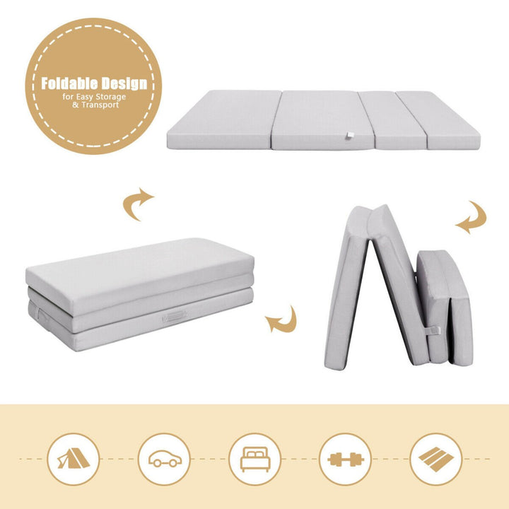 4 Queen Size Foam Folding Mattress Sofa Bed Guests Floor Mat Carrying Handles Image 7