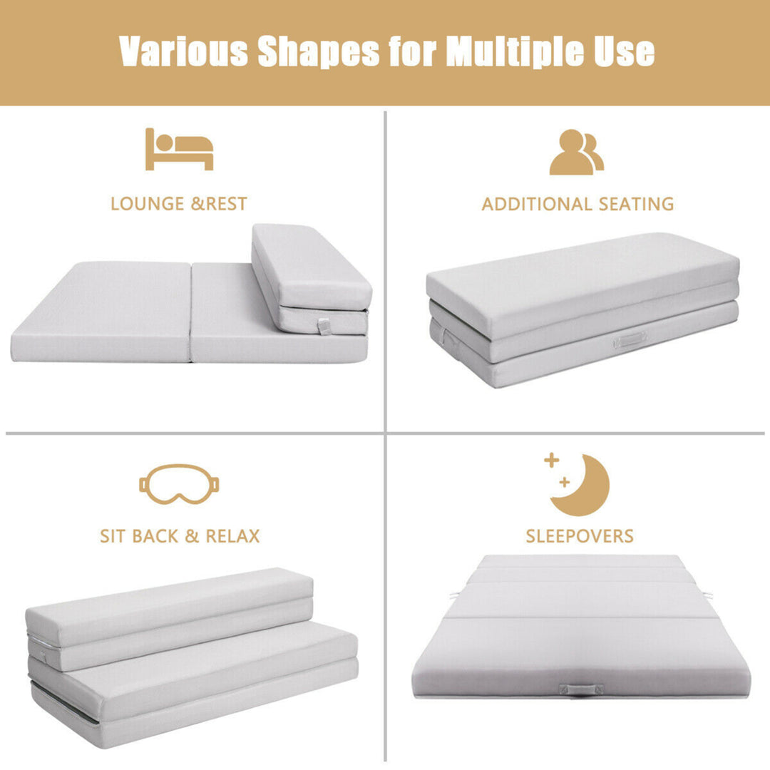 4 Queen Size Foam Folding Mattress Sofa Bed Guests Floor Mat Carrying Handles Image 9