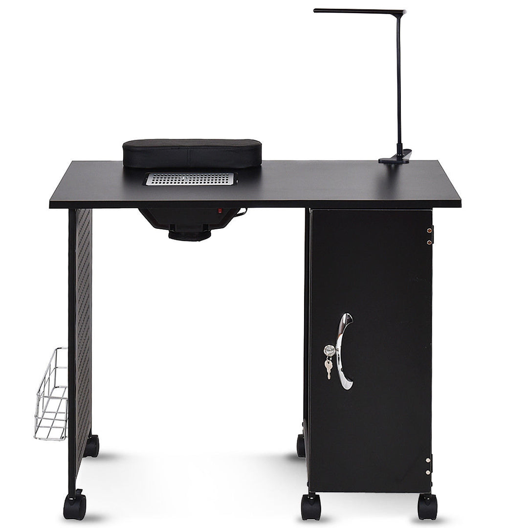 Manicure Nail Table Station Black Steel Frame Beauty Spa Salon Equipment Drawer Image 1