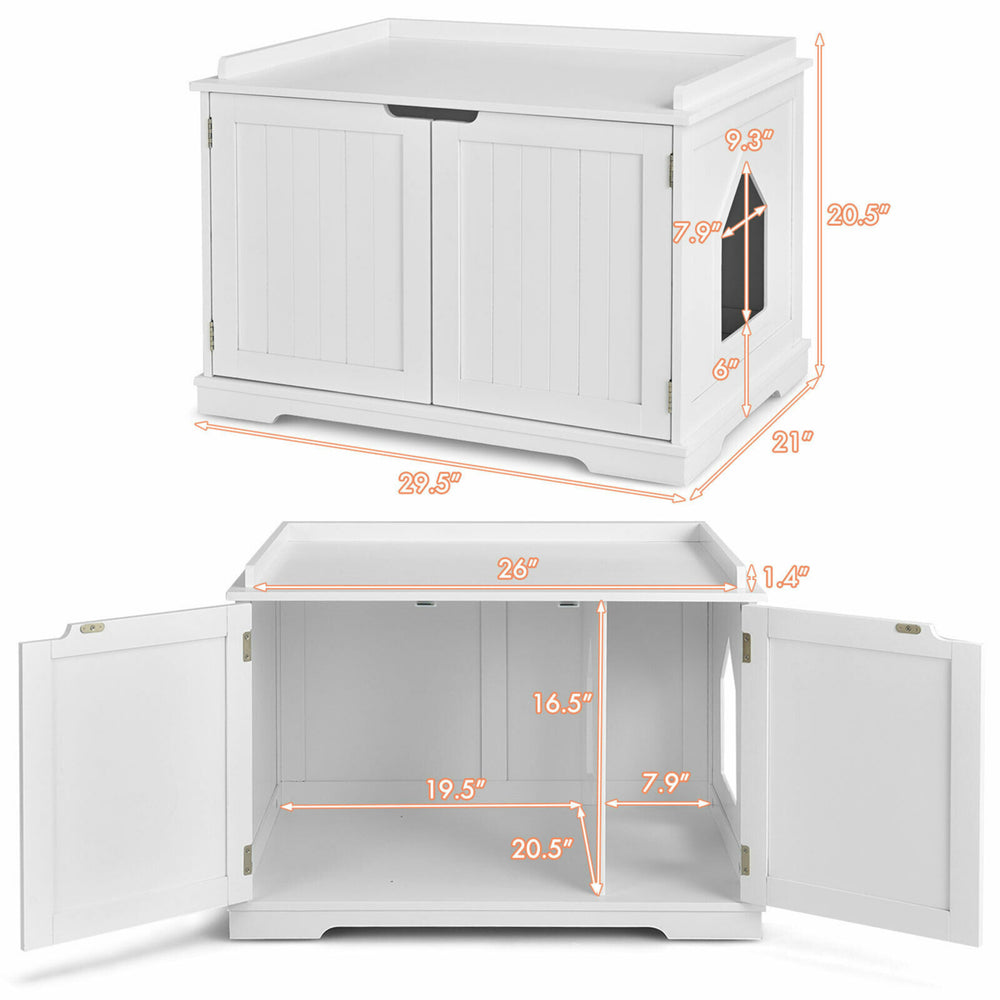 Cat Litter Box Wooden Enclosure Pet House Washroom Storage Bench White Image 2