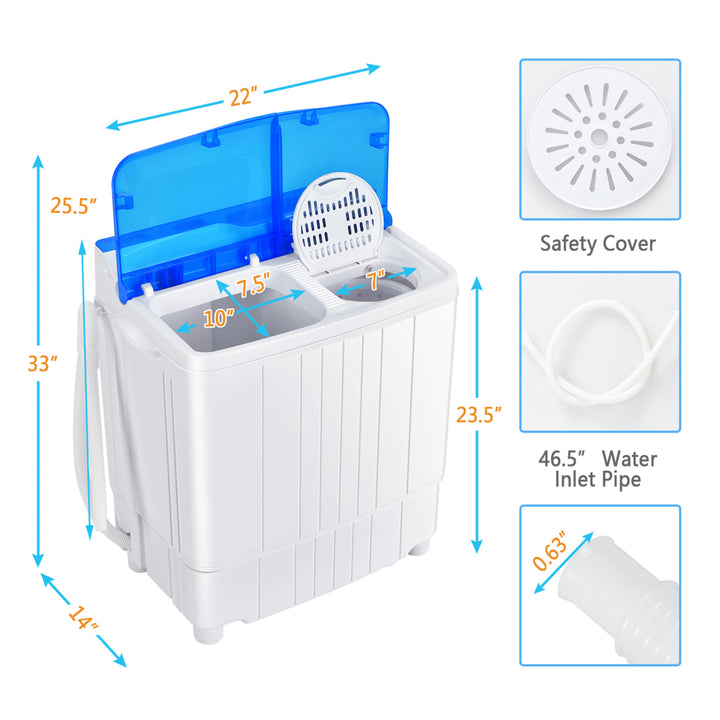 13LBS Portable Compact Mini Twin Tub Washing Machine Drain Pump Spinner Image 2