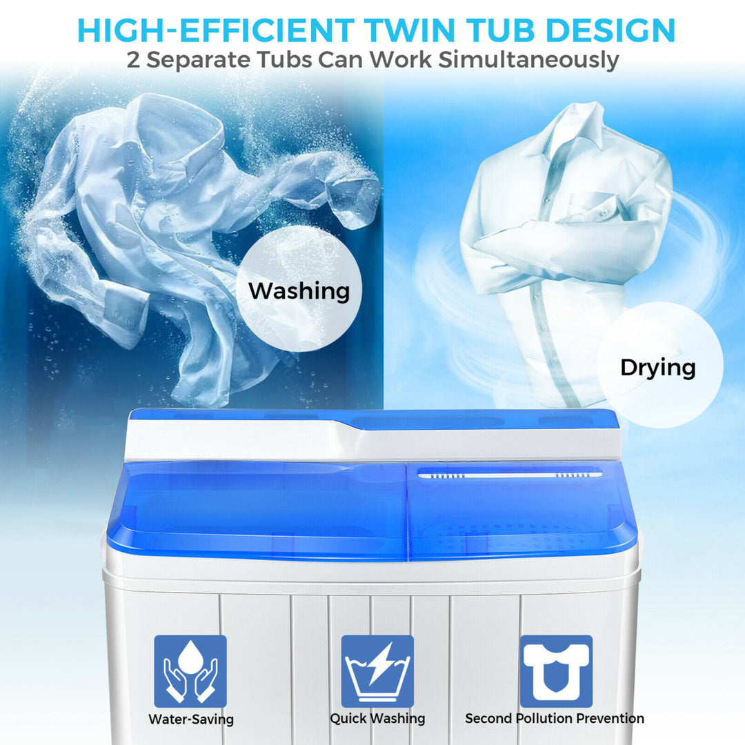 13LBS Portable Compact Mini Twin Tub Washing Machine Drain Pump Spinner Image 8