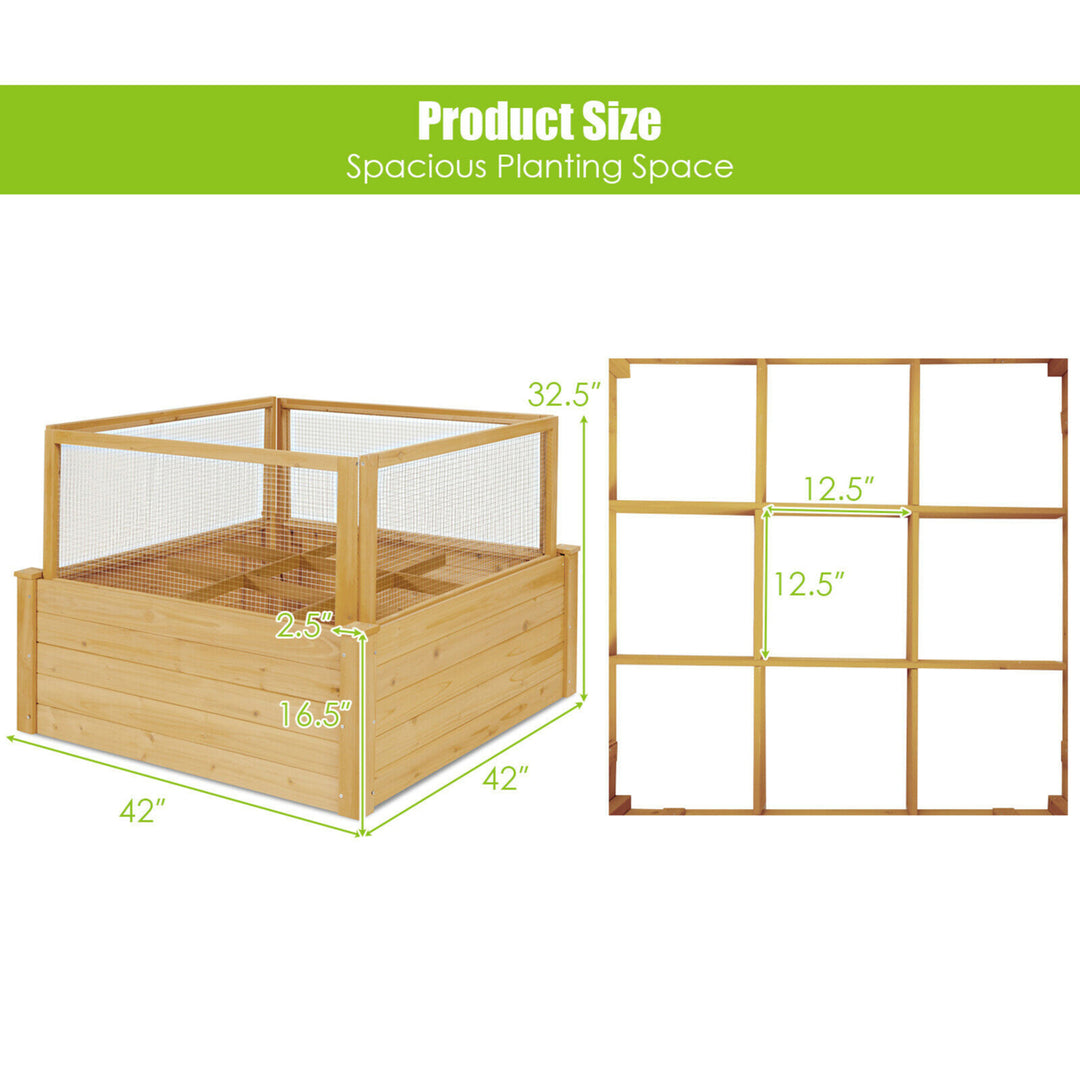 Raised Garden Bed Guard Fence Wooden Garden Box with 9 Grids and Critter Image 2