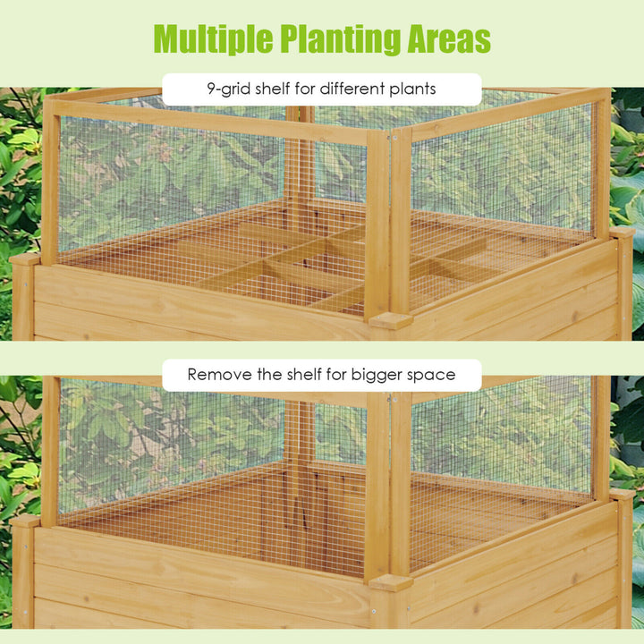 Raised Garden Bed Guard Fence Wooden Garden Box with 9 Grids and Critter Image 5