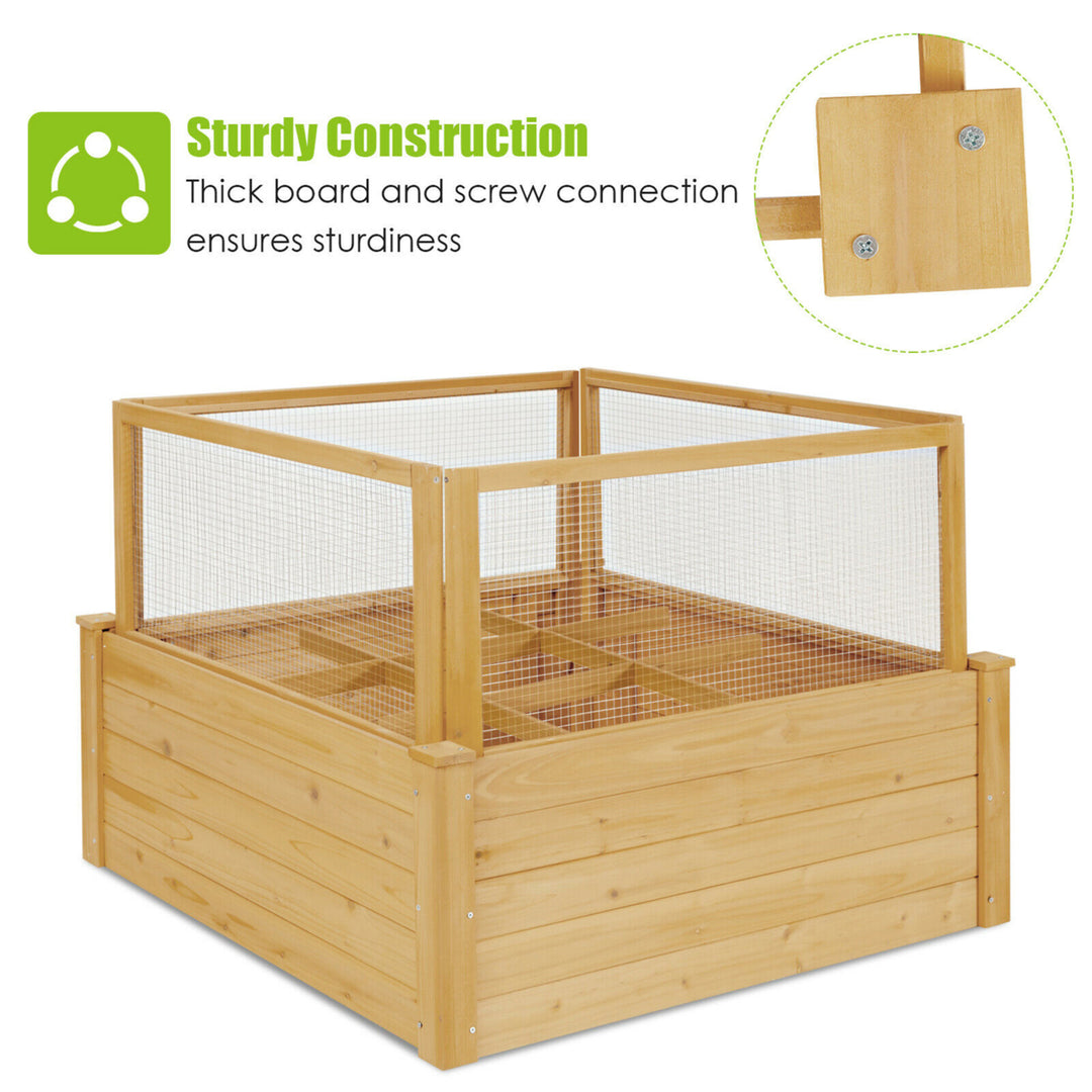 Raised Garden Bed Guard Fence Wooden Garden Box with 9 Grids and Critter Image 6