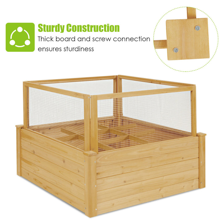 Raised Garden Bed Guard Fence Wooden Garden Box with 9 Grids and Critter Image 6