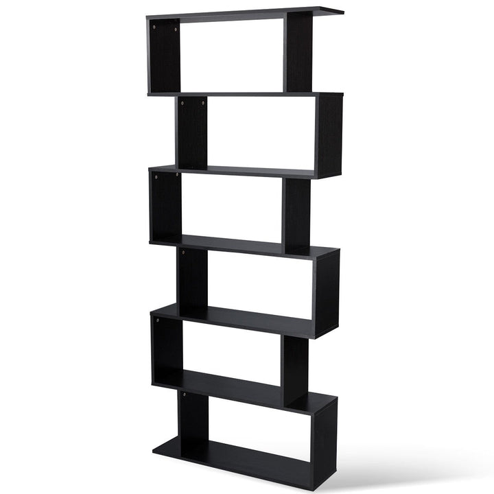 6 Tier S-Shaped Bookcase Z-Shelf Style Storage Display Modern Bookshelf Black Image 10