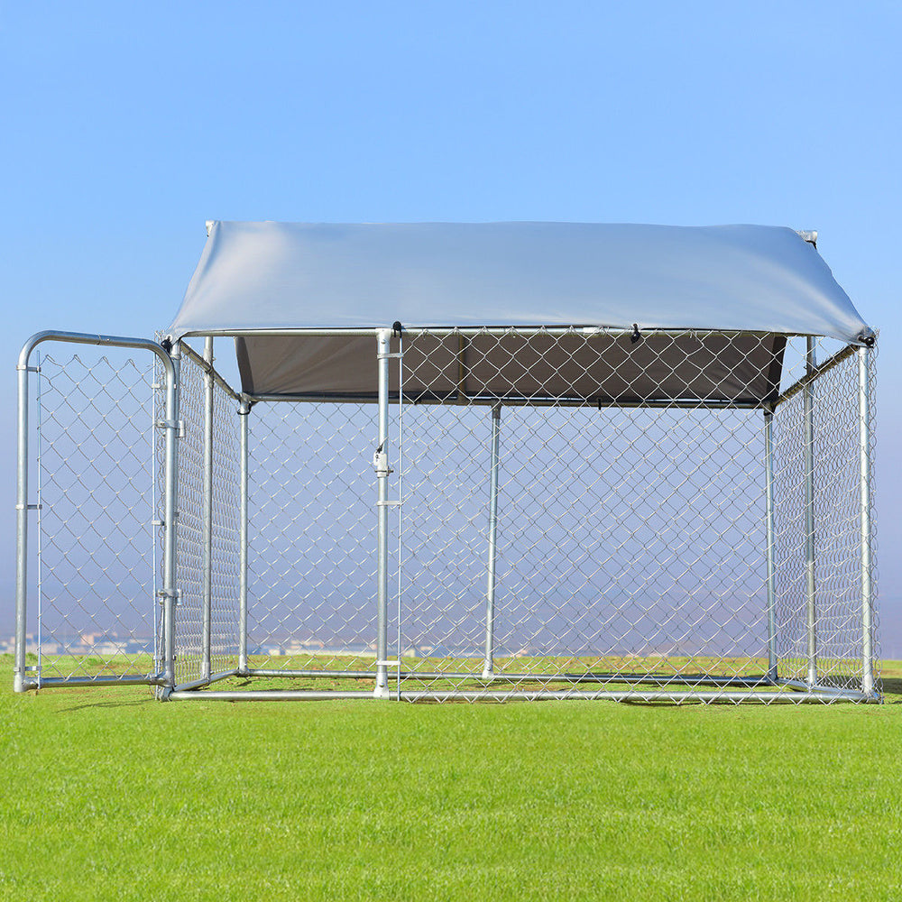 Gymax Large Pet Dog Run House Kennel Shade Cage 7.5 x7.5 Roof Cover Backyard Playpen Image 2