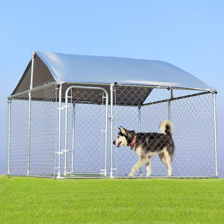 Gymax Large Pet Dog Run House Kennel Shade Cage 7.5 x7.5 Roof Cover Backyard Playpen Image 3