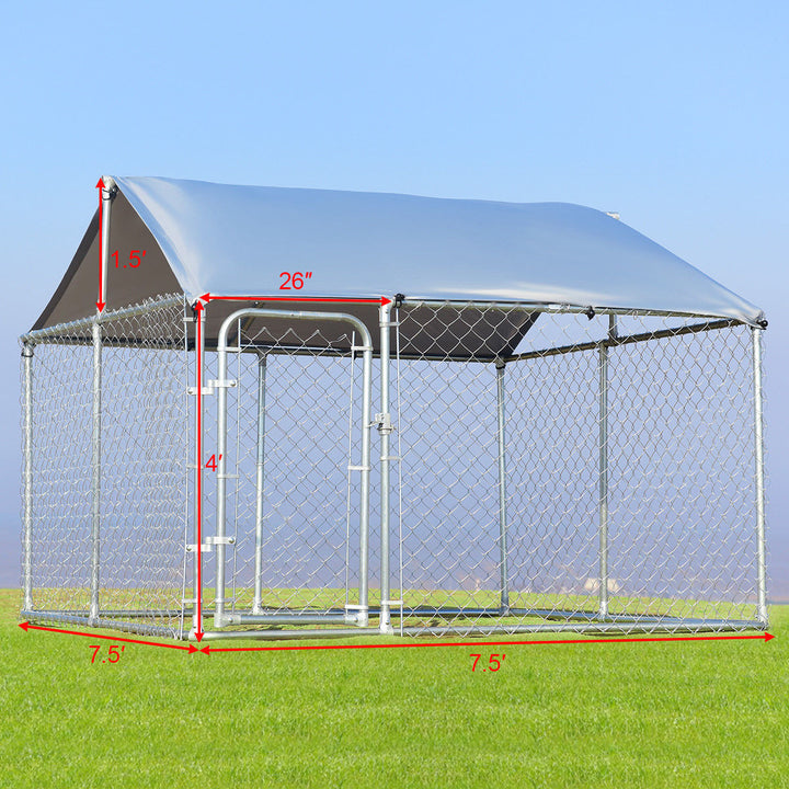 Gymax Large Pet Dog Run House Kennel Shade Cage 7.5 x7.5 Roof Cover Backyard Playpen Image 4