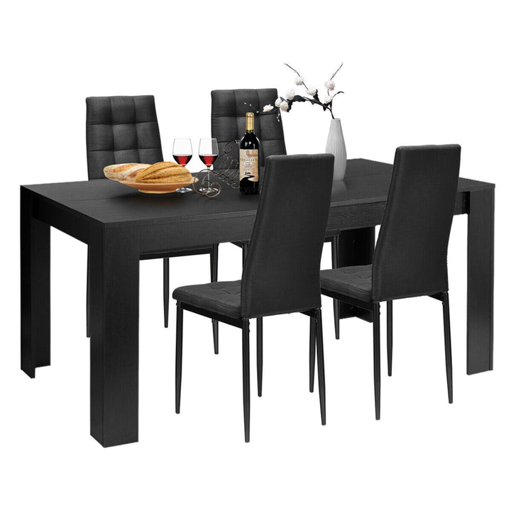 5pcs Dining Set Wood Table and 4 Fabric Chairs Home Kitchen Modern Image 1