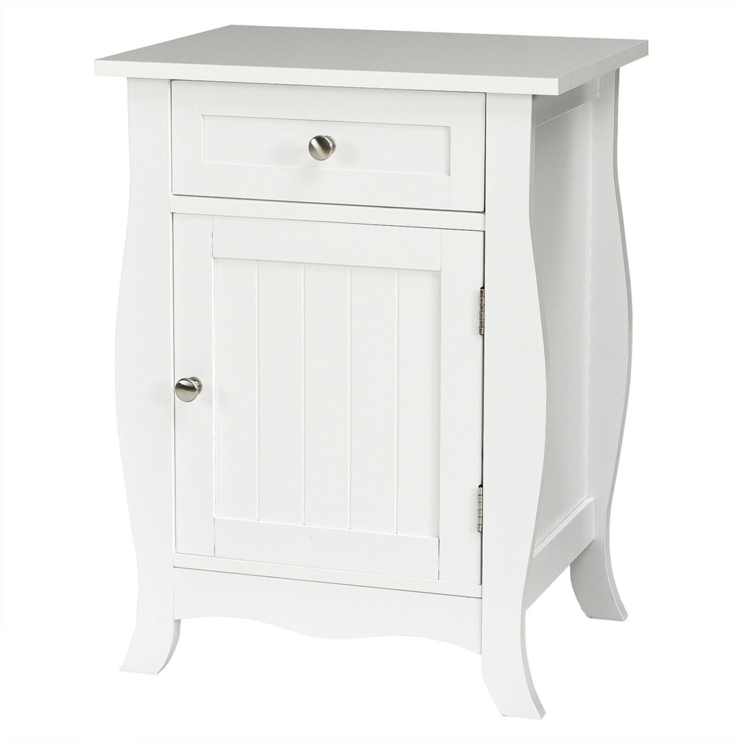 Accent End Table with Drawer Storage Cabinet Wooden Nightstand White Image 1