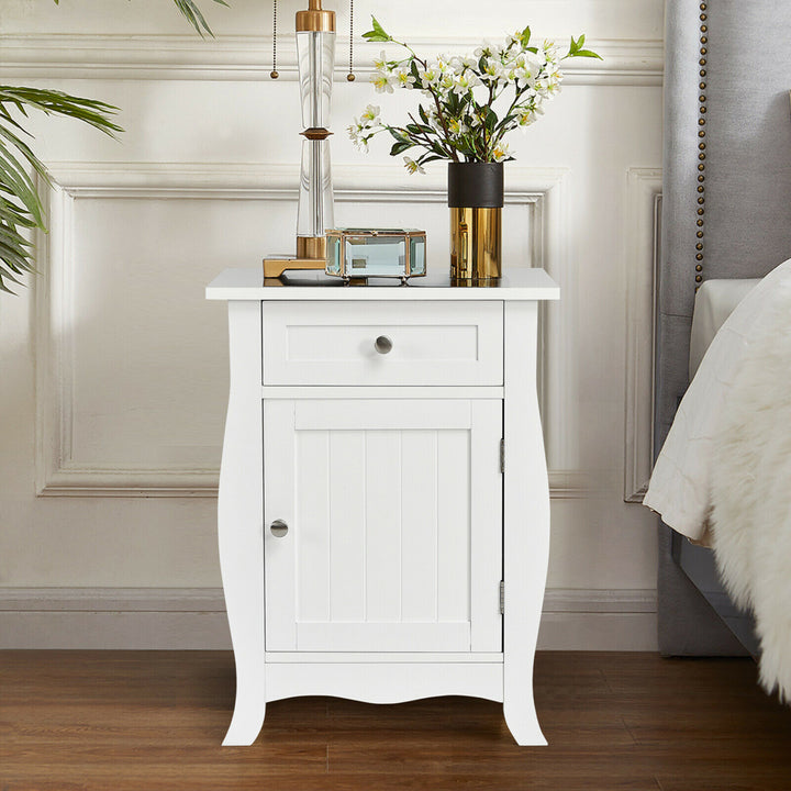 Accent End Table with Drawer Storage Cabinet Wooden Nightstand White Image 3