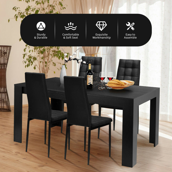 5pcs Dining Set Wood Table and 4 Fabric Chairs Home Kitchen Modern Image 4