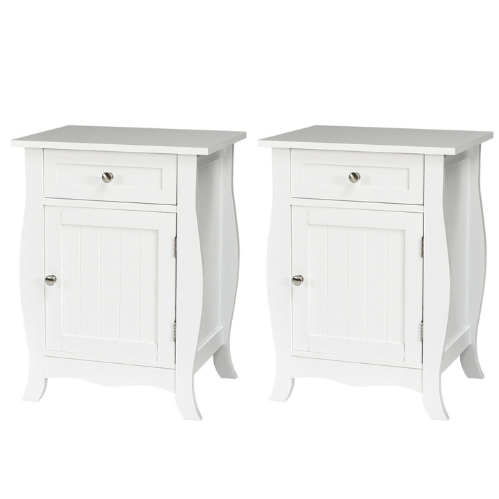 2PCS Accent End Table with Drawer Storage Cabinet Nightstand White Image 1