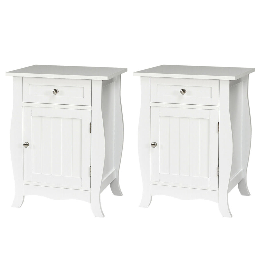 2PCS Accent End Table with Drawer Storage Cabinet Nightstand White Image 1