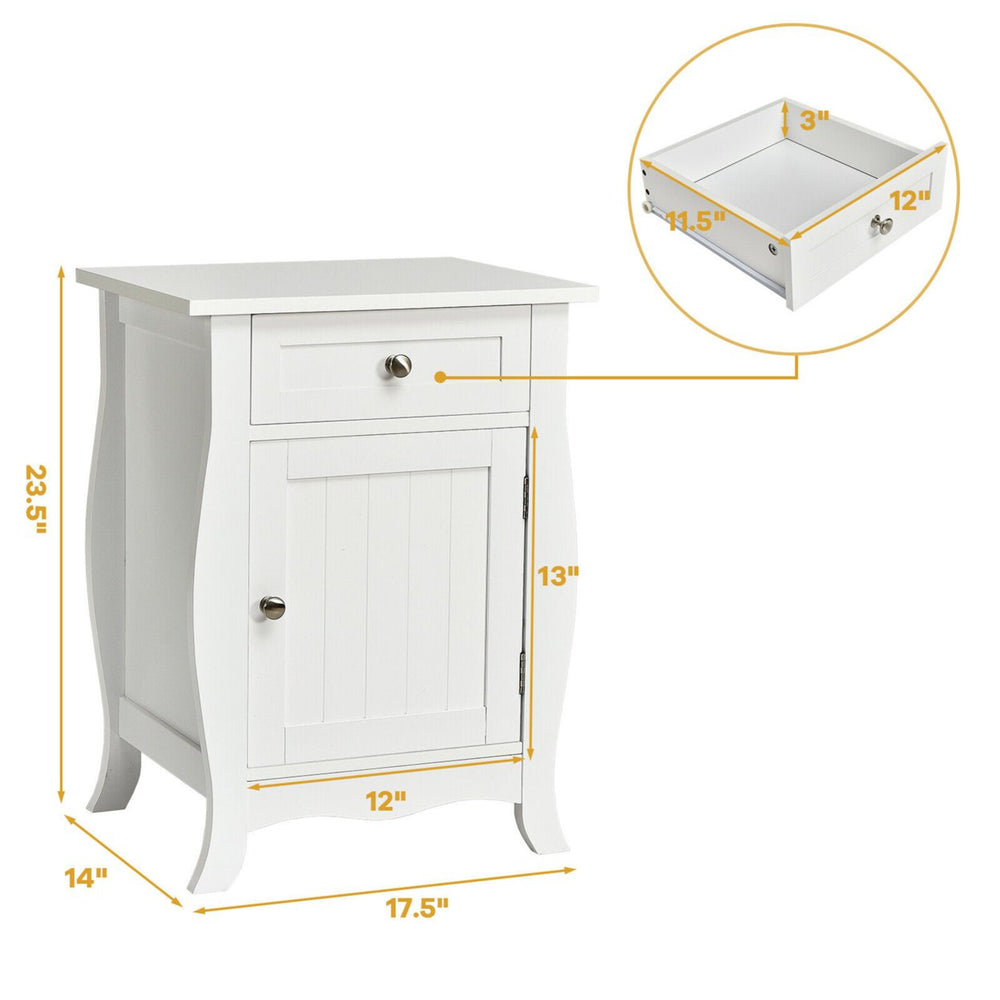 2PCS Accent End Table with Drawer Storage Cabinet Nightstand White Image 2