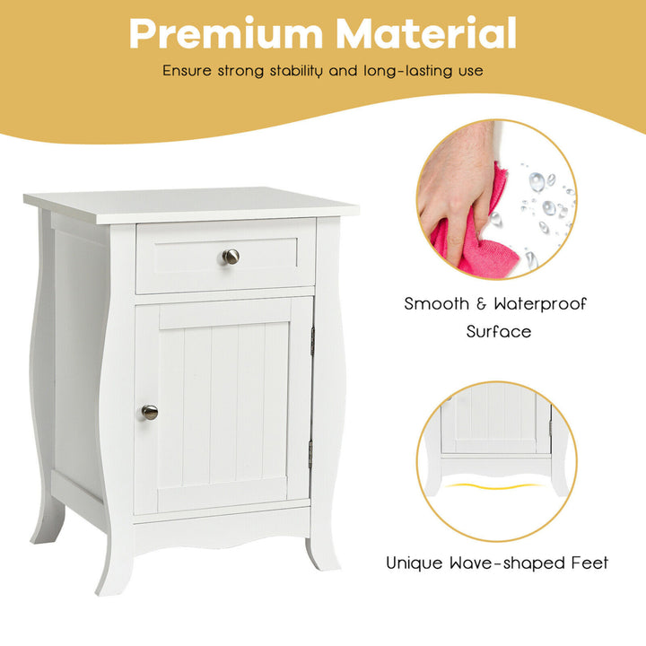 Accent End Table with Drawer Storage Cabinet Wooden Nightstand White Image 7