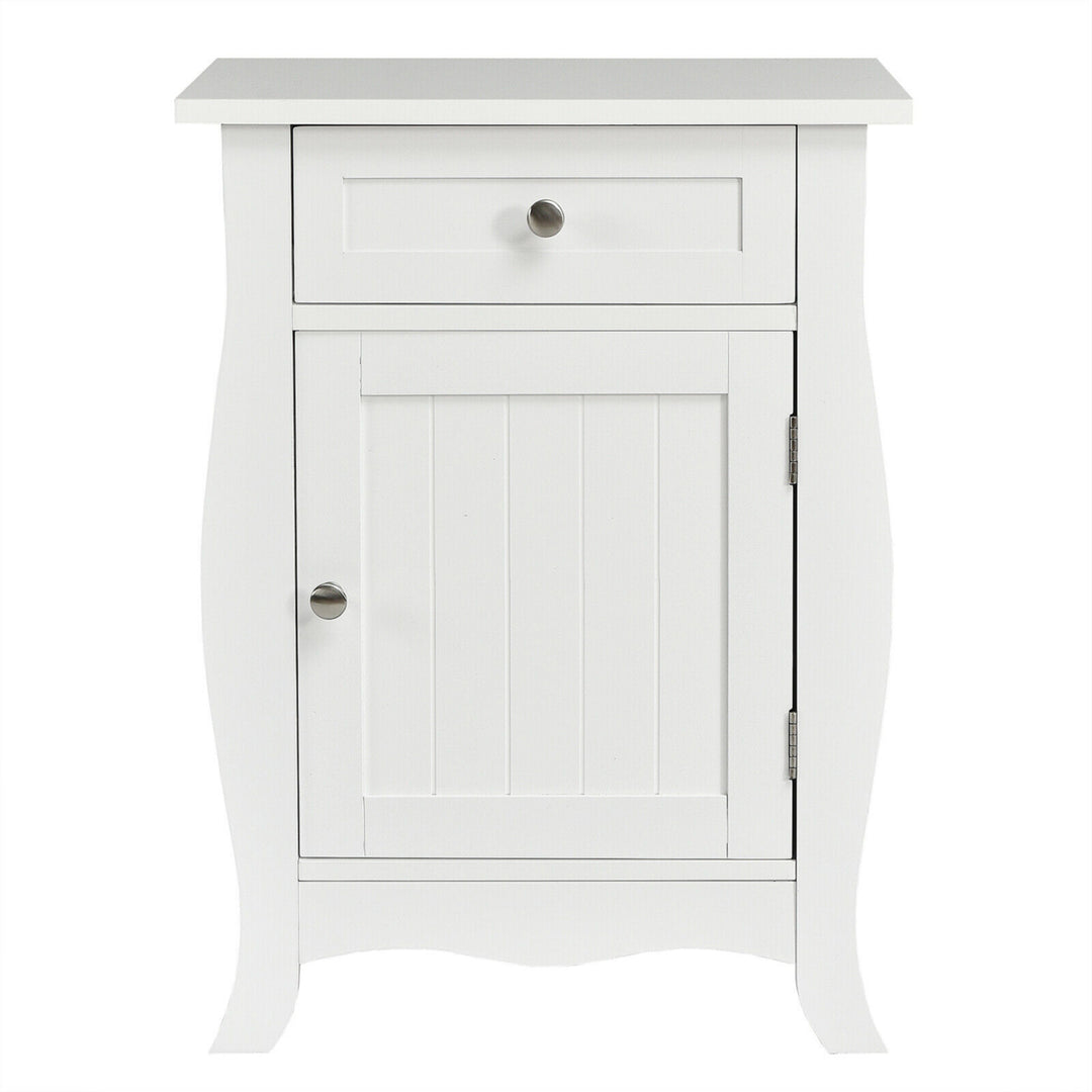 Accent End Table with Drawer Storage Cabinet Wooden Nightstand White Image 9