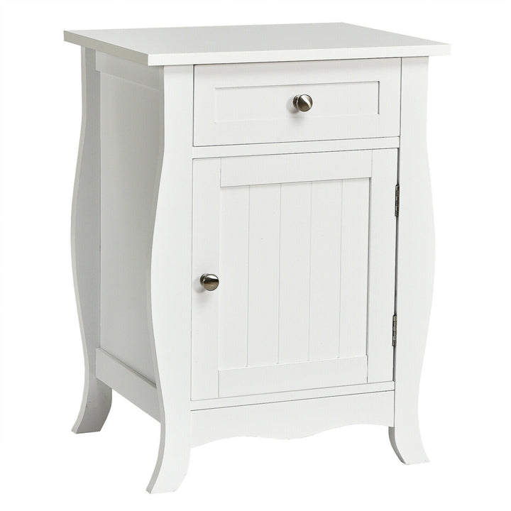 Accent End Table with Drawer Storage Cabinet Wooden Nightstand White Image 10