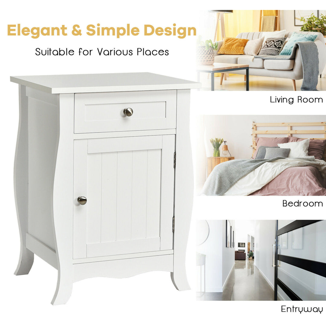 2PCS Accent End Table with Drawer Storage Cabinet Nightstand White Image 5