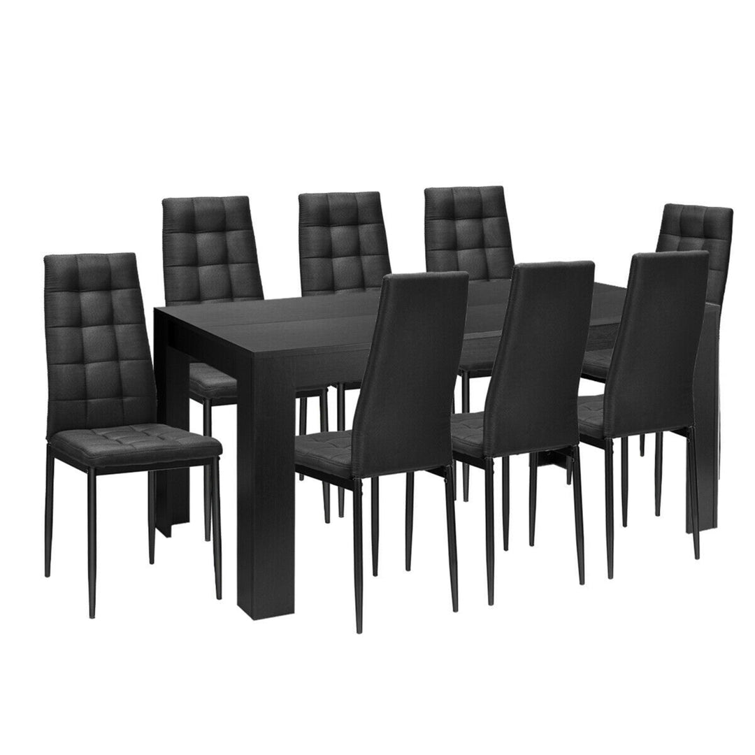 9pcs Dining Set Wood Table and 8 Fabric Chairs Home Kitchen Modern Image 9