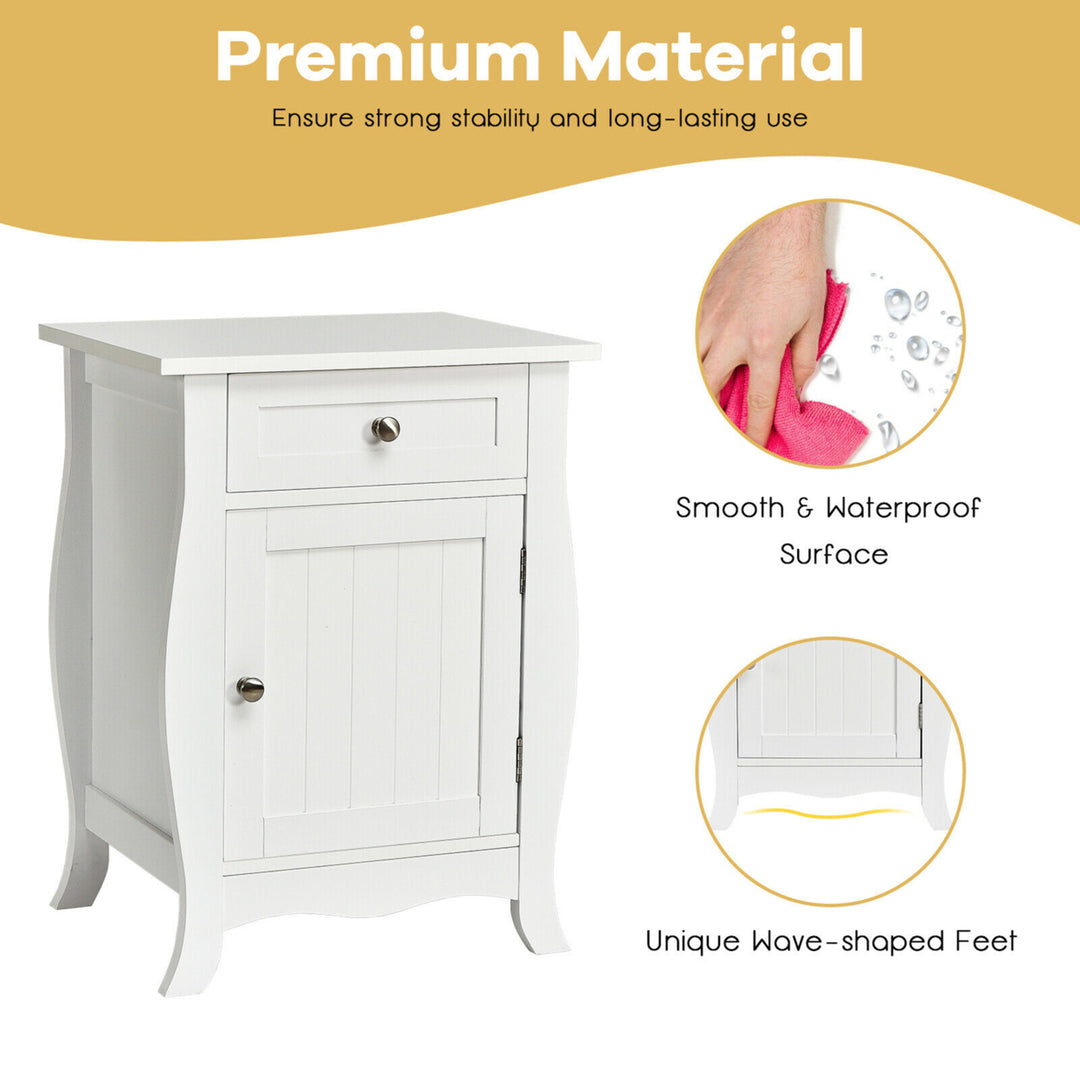 2PCS Accent End Table with Drawer Storage Cabinet Nightstand White Image 7