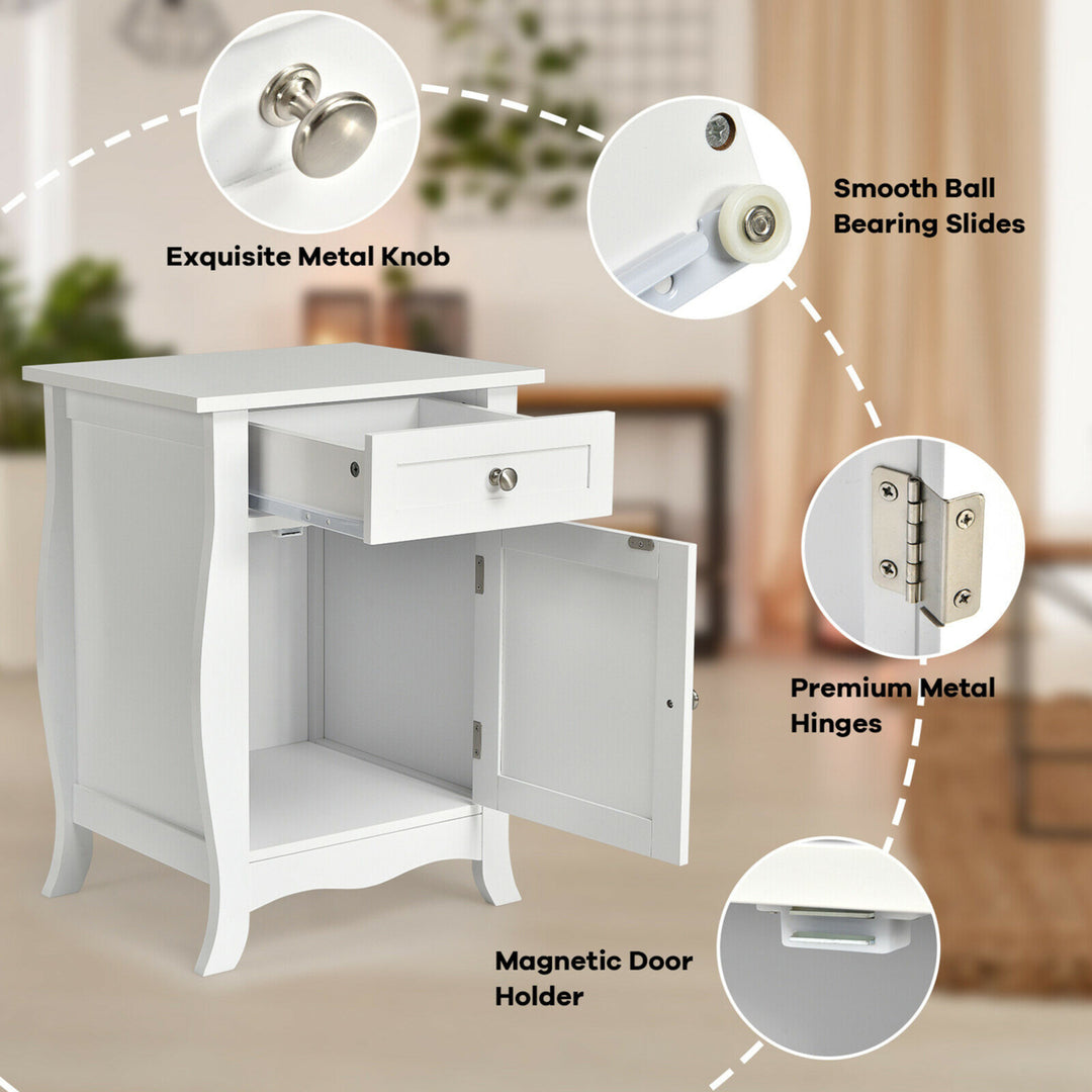 2PCS Accent End Table with Drawer Storage Cabinet Nightstand White Image 8