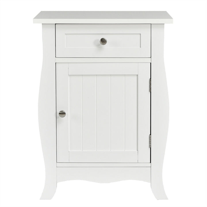 2PCS Accent End Table with Drawer Storage Cabinet Nightstand White Image 9