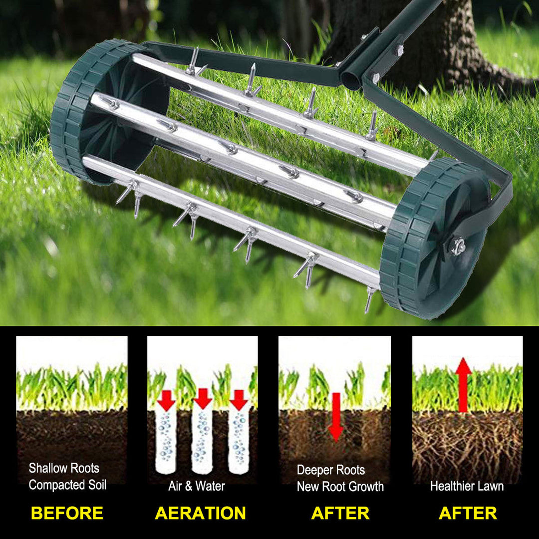 Rolling Garden Lawn Aerator Roller Home Grass Steel Handle Image 7