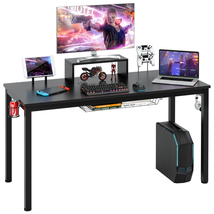 55 inch Gaming Desk Racing Style Computer Desk with Cup Holder and Headphone Hook Image 1