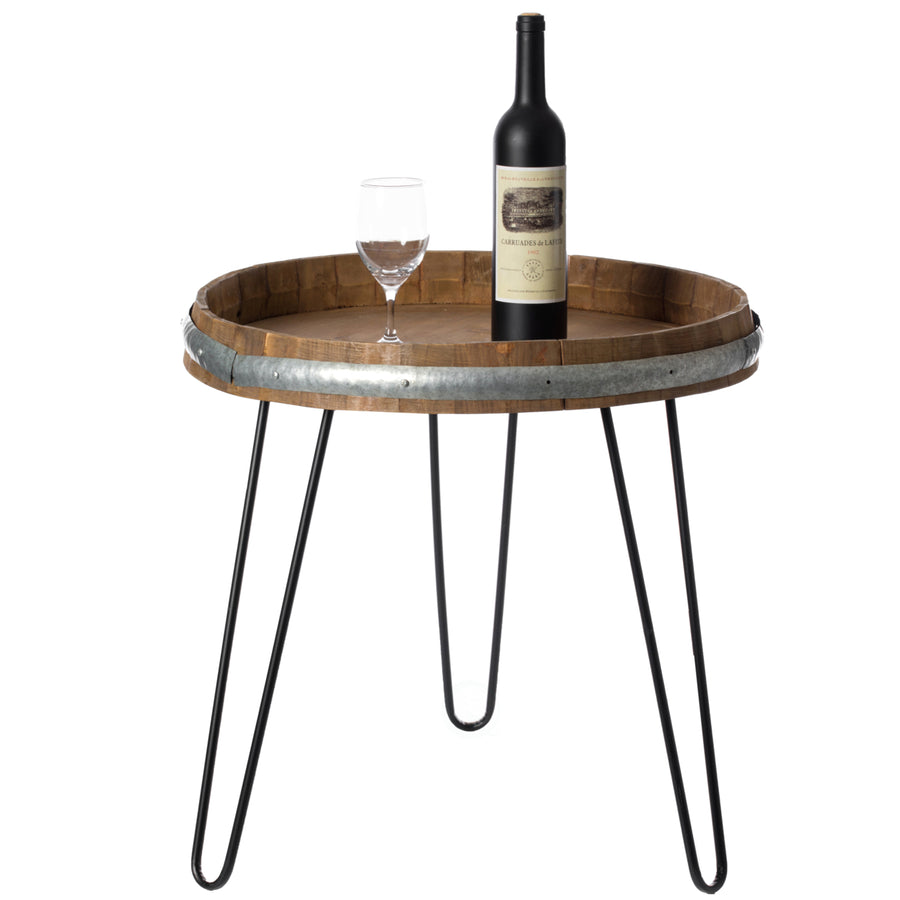 Wooden Wine Barrel Head End Table 22in Accent Coffee Table Vintage Style Storage Image 1