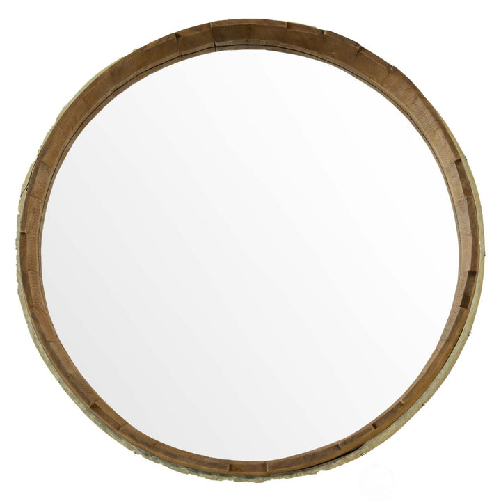 Rustic Round Wood Galvanized Metal Wall Mirror 24" Vintage Barrel Design Image 2