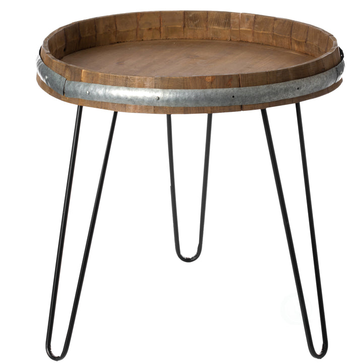 Wooden Wine Barrel Head End Table 22in Accent Coffee Table Vintage Style Storage Image 3