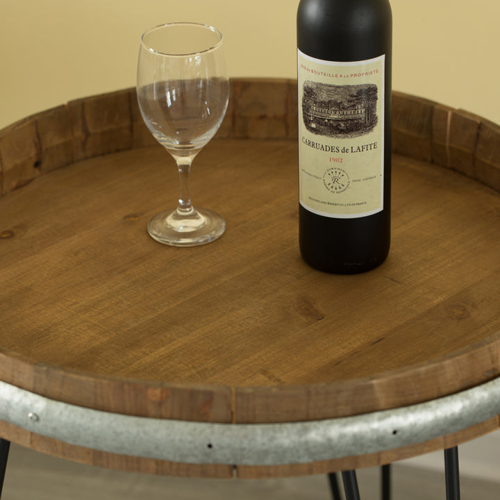 Wooden Wine Barrel Head End Table 22in Accent Coffee Table Vintage Style Storage Image 5