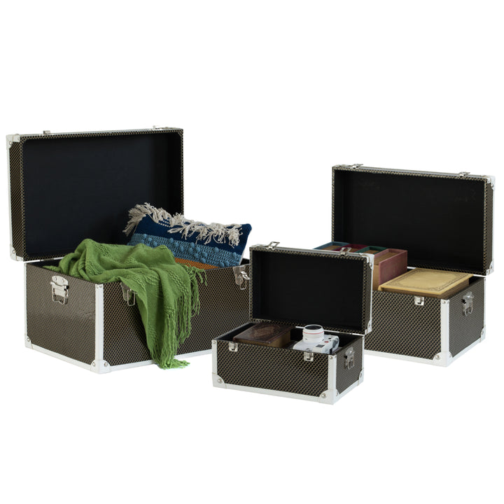 Faux Leather Storage Trunk Set of 3 Large Medium Small Decorative Organizer Image 1