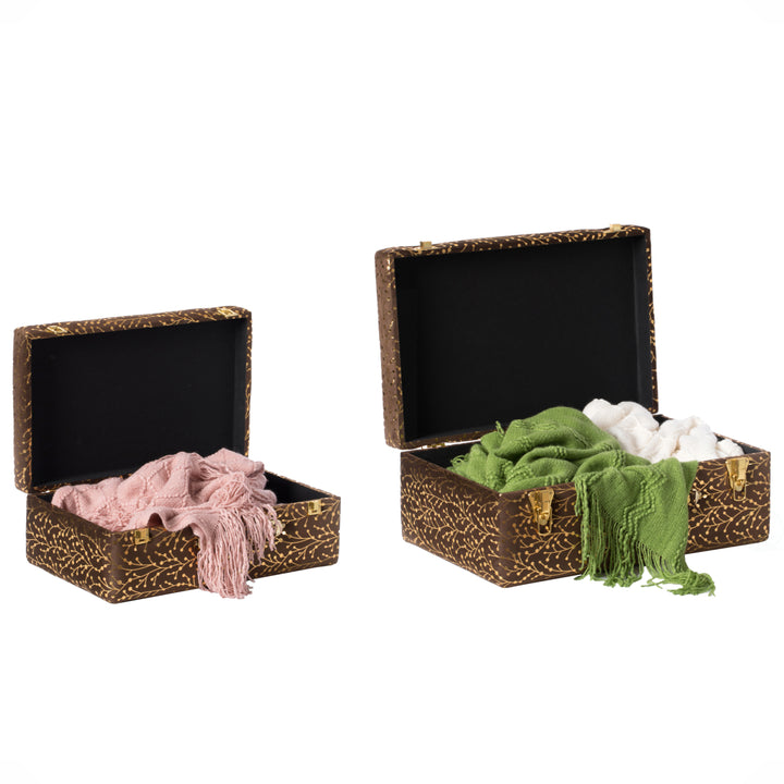 Decorative Tufted Velvet Suitcase Treasure Chest Set of 2, Brown Image 6