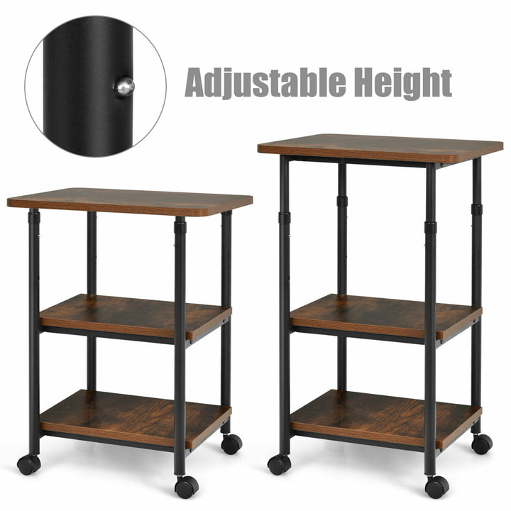 3-Tier Rolling Adjustable Printer Cart Machine Stand Storage Rack Brown Image 6