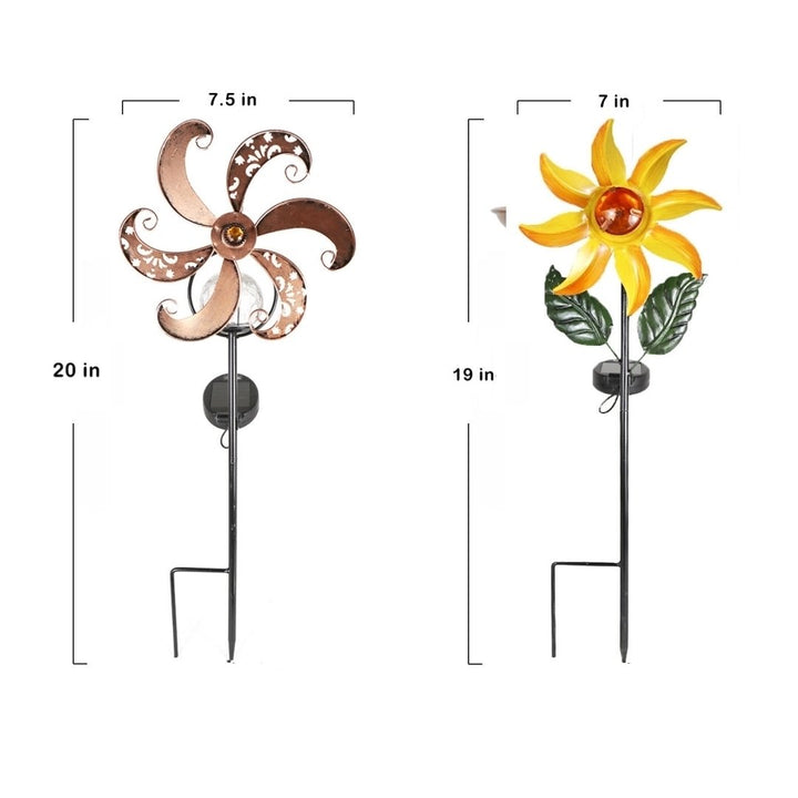 Solar LED Metal Flower Garden Spinner Stake Light Image 6