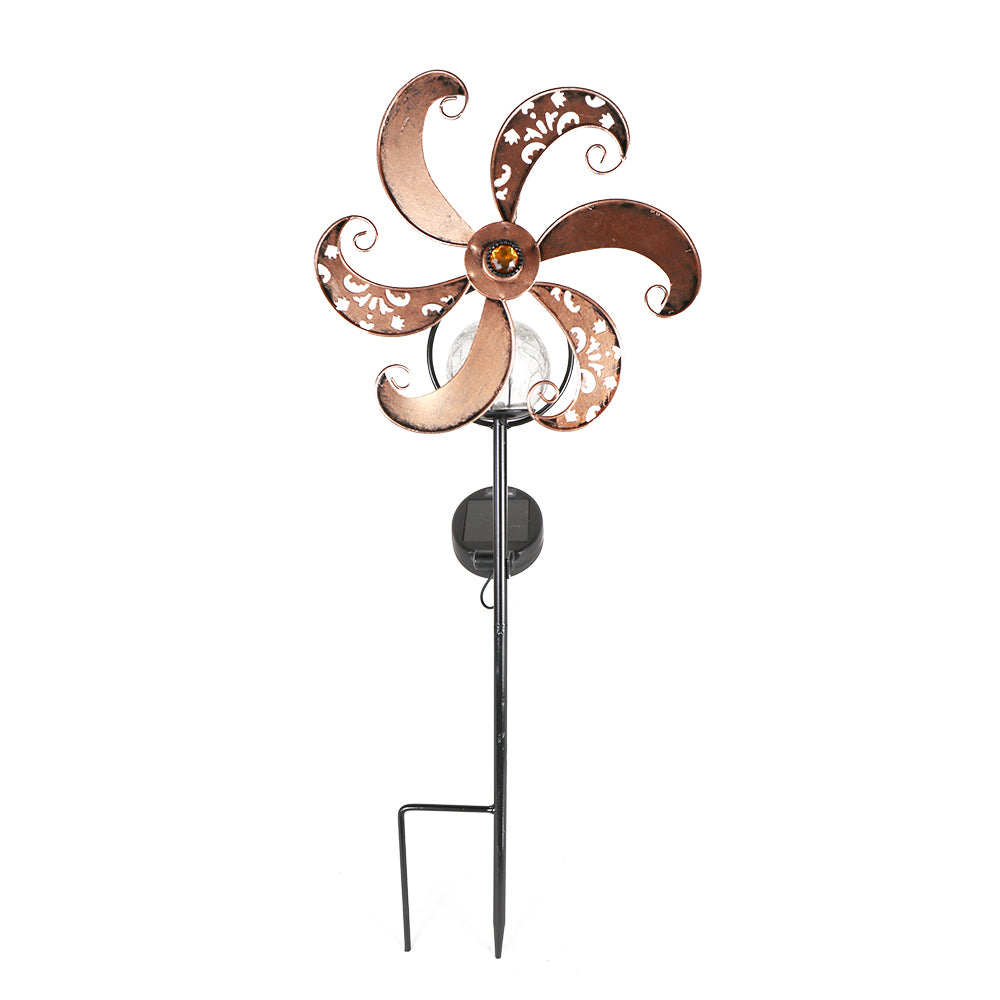 Solar LED Metal Flower Garden Spinner Stake Light Image 3