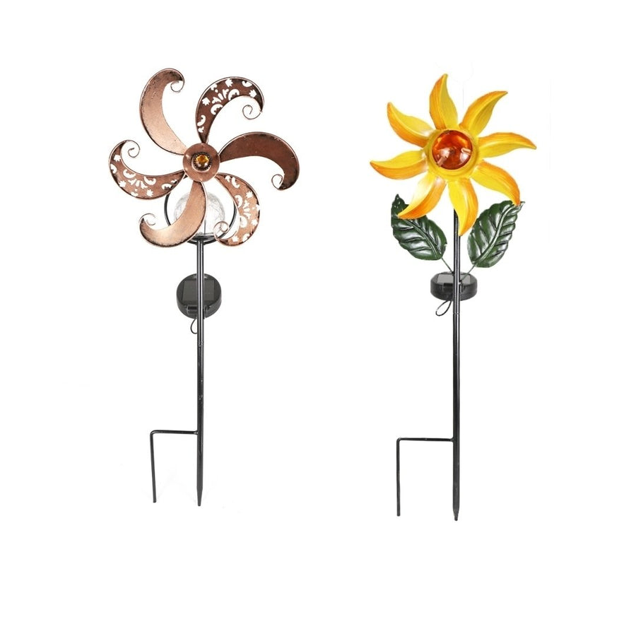 Solar LED Metal Flower Garden Spinner Stake Light Image 1