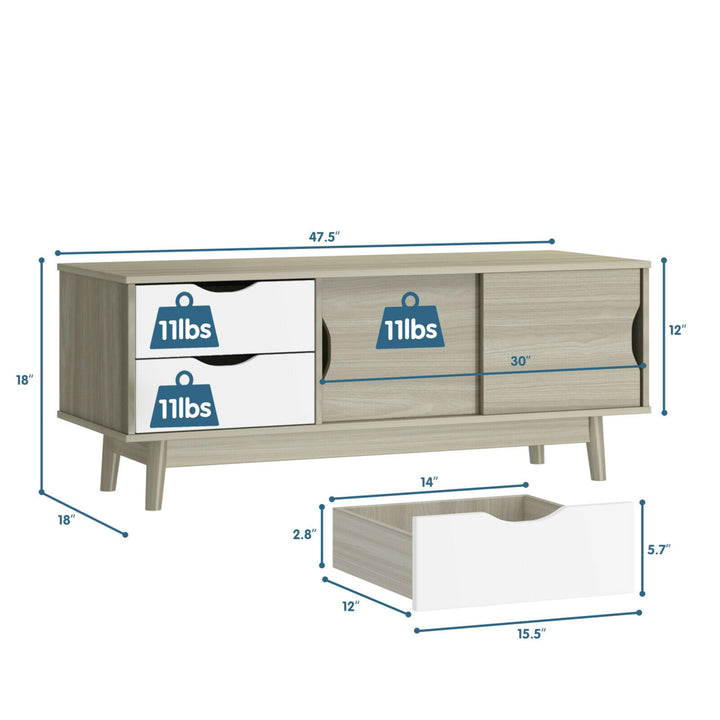 TV Stand for TV up to 60 Media Console Table Storage with Doors Walnut/Oak Image 2