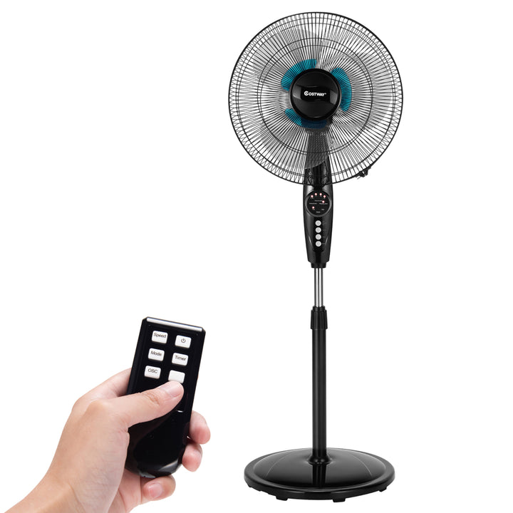 16 Adjustable Oscillating Pedestal Fan Dual Blades w/Remote Control Image 1