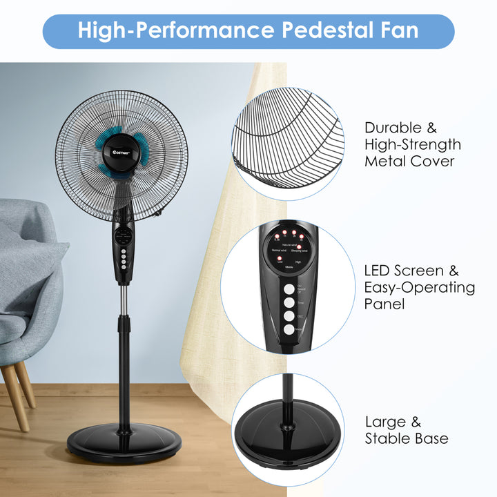 16 Adjustable Oscillating Pedestal Fan Dual Blades w/Remote Control Image 8