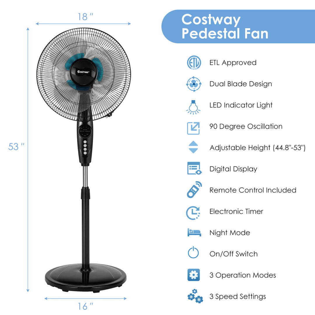 16 Adjustable Oscillating Pedestal Fan Dual Blades w/Remote Control Image 9