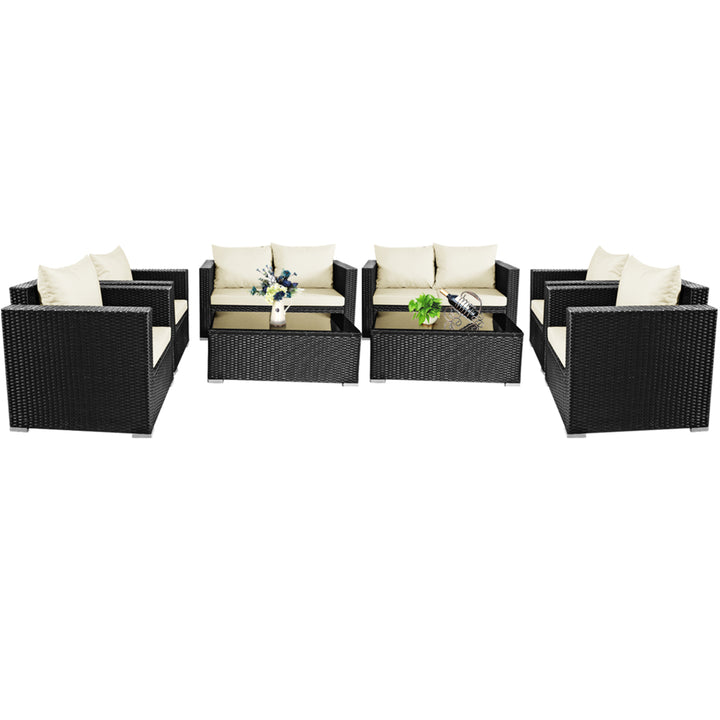 8PCS Rattan Patio Conversation Set Outdoor Furniture Set w/ Cushions Image 2